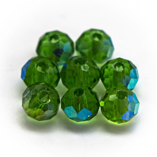 Бусины рондели 6*4мм, зеленый прозрачный с АБ